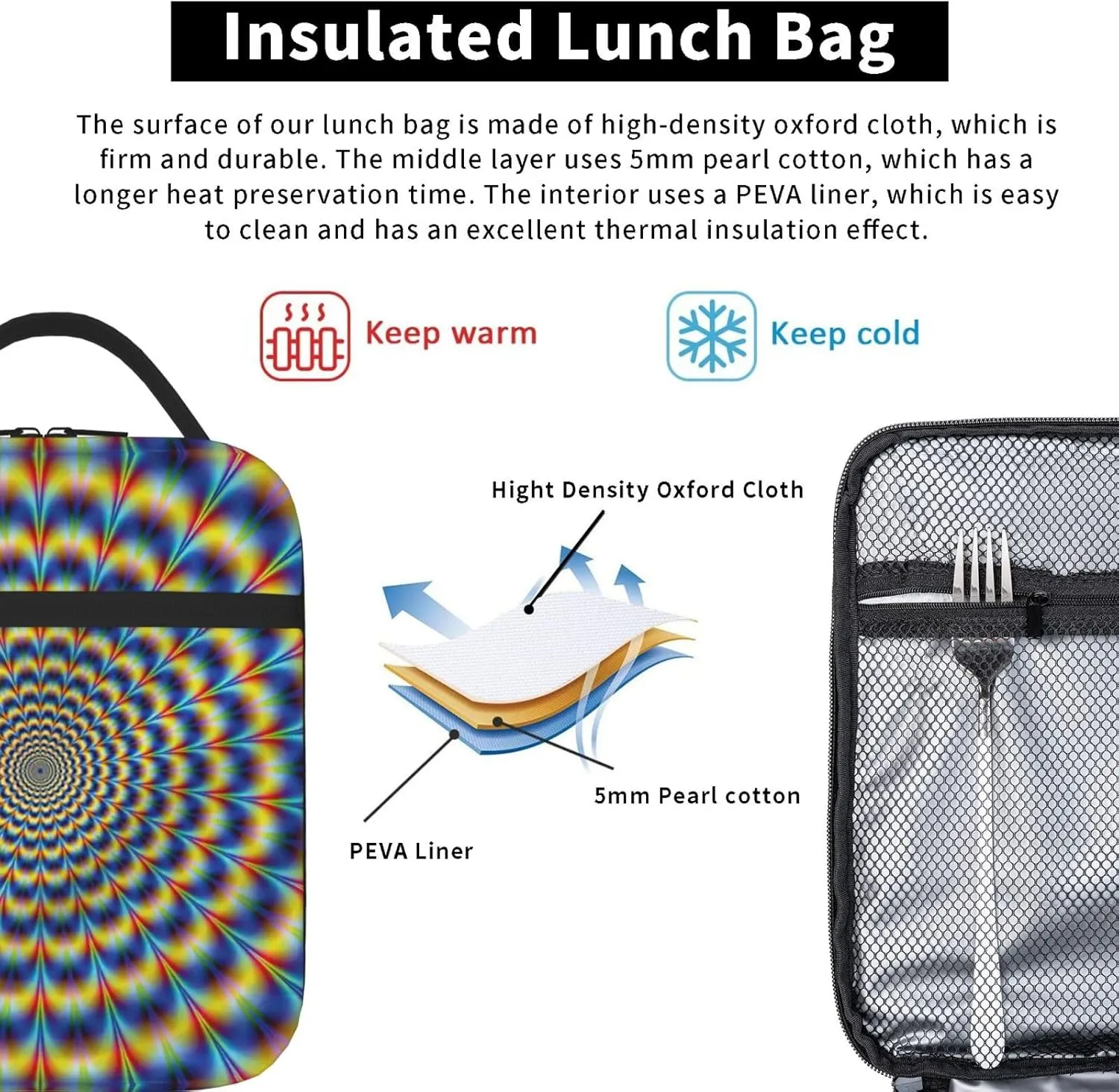 Spiral Optical Illusion Gif Portable Insulated Lunch Box For Men Women Lunch Bag Suitable For Outings