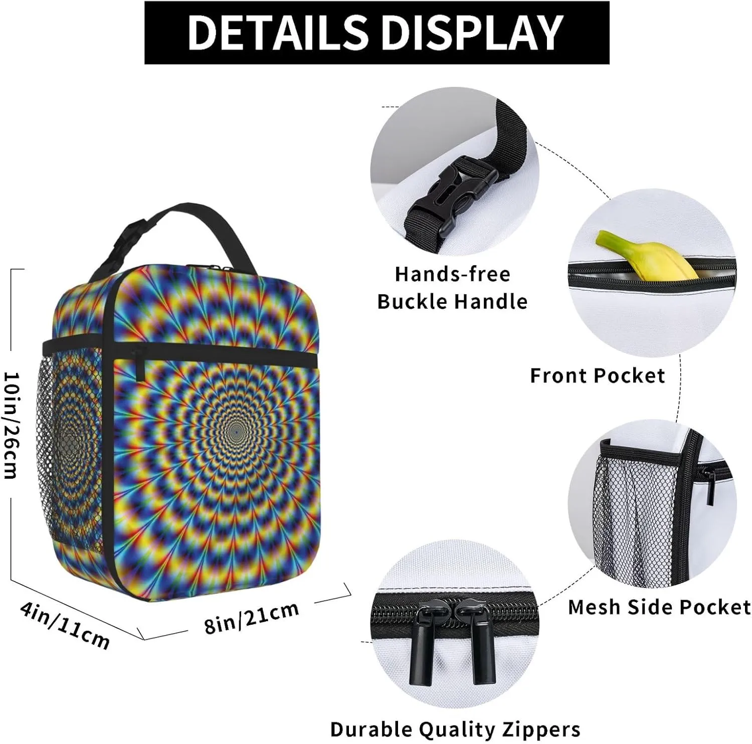 Spiral Optical Illusion Gif Portable Insulated Lunch Box For Men Women Lunch Bag Suitable For Outings