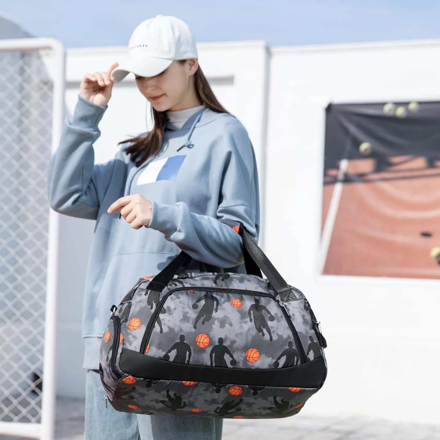 Sport Bag for Teen Boys Men Duffle Gym Bag Overnight Travel Weekender Sleepover Bag (02-Grey)