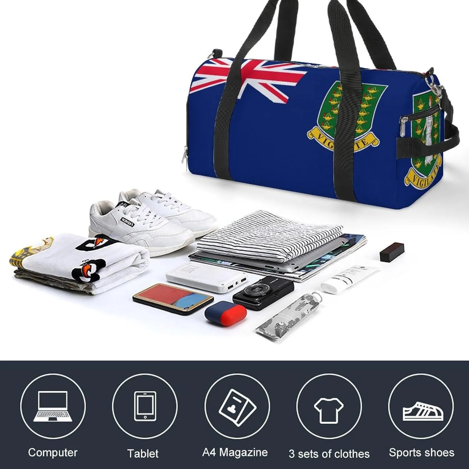 Sports Duffel Bag with British Virgin Lslands Flag for Men Women Shoe Compartment Travel