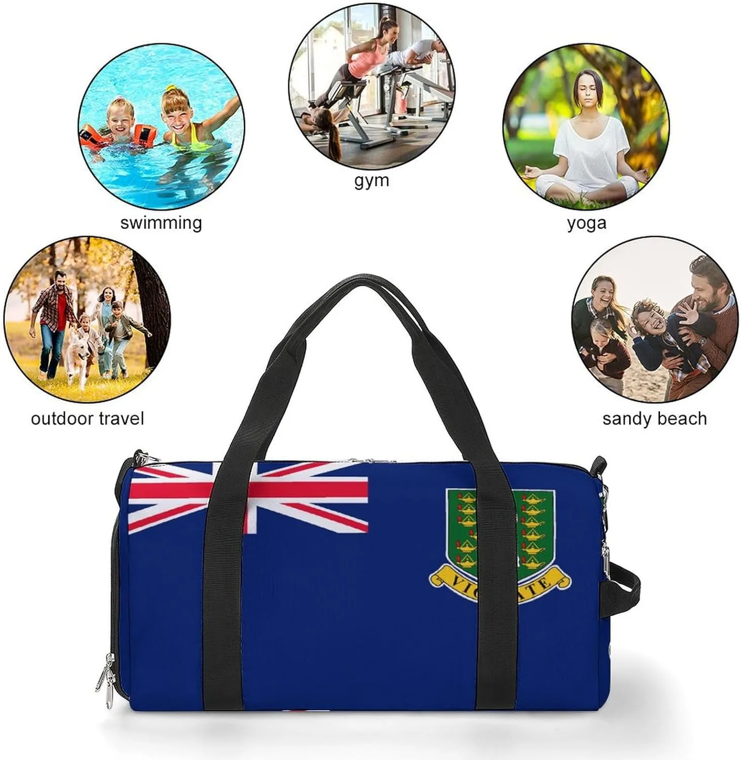 Sports Duffel Bag with British Virgin Lslands Flag for Men Women Shoe Compartment Travel