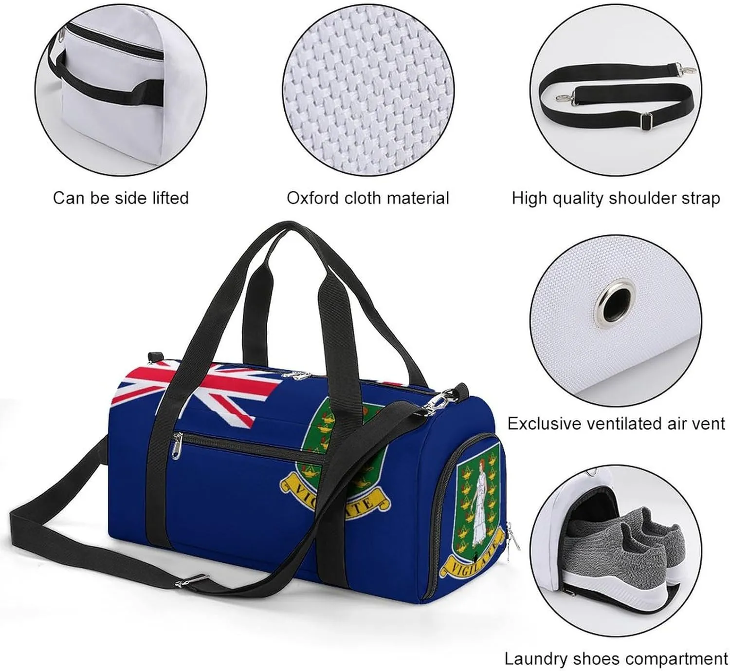 Sports Duffel Bag with British Virgin Lslands Flag for Men Women Shoe Compartment Travel