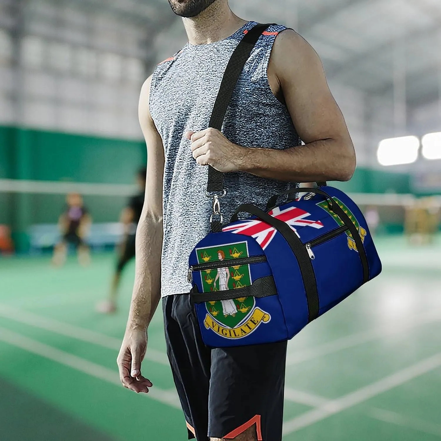 Sports Duffel Bag with British Virgin Lslands Flag for Men Women Shoe Compartment Travel