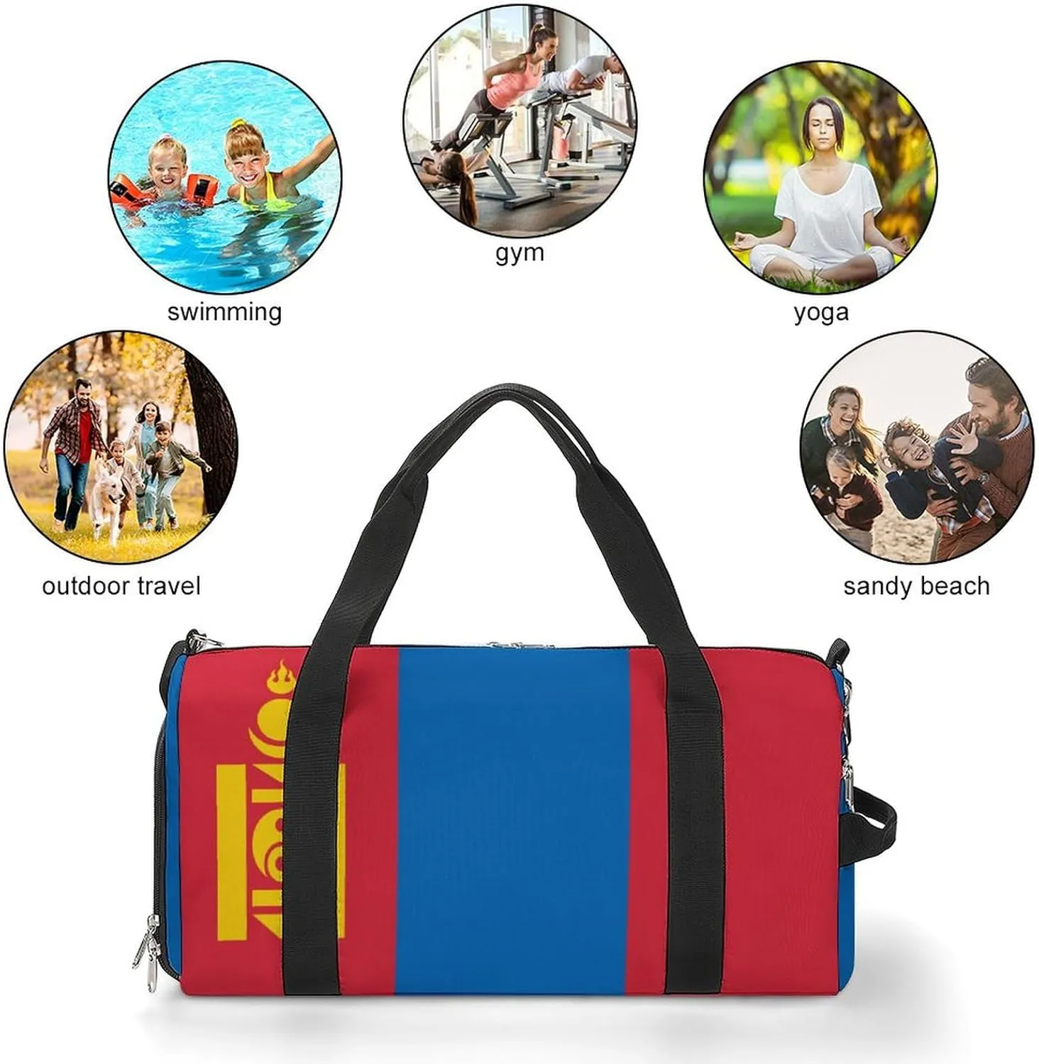 Sports Duffel Bag with Mongolia Flag for Men Women Shoe Compartment Travel