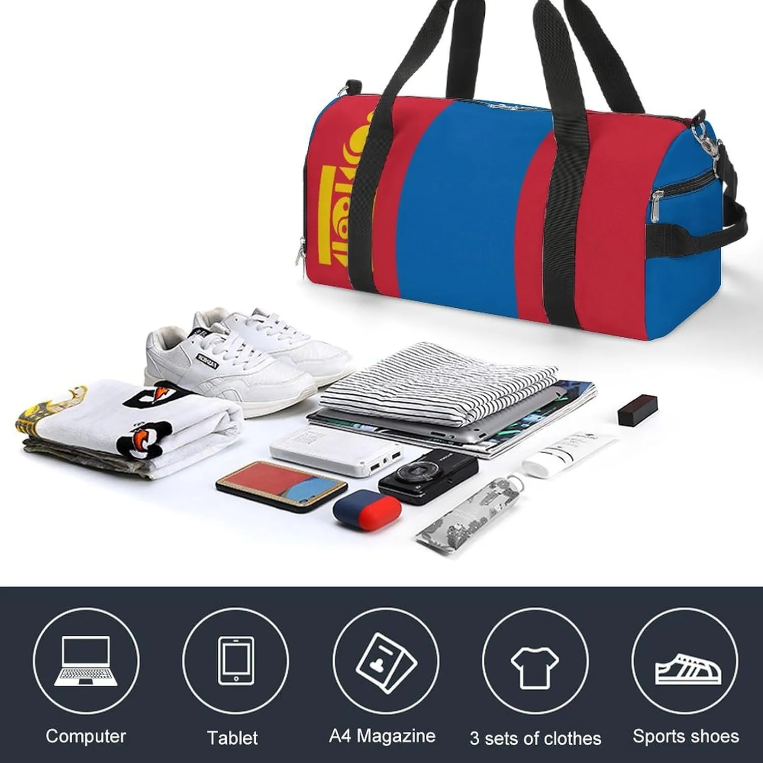 Sports Duffel Bag with Mongolia Flag for Men Women Shoe Compartment Travel