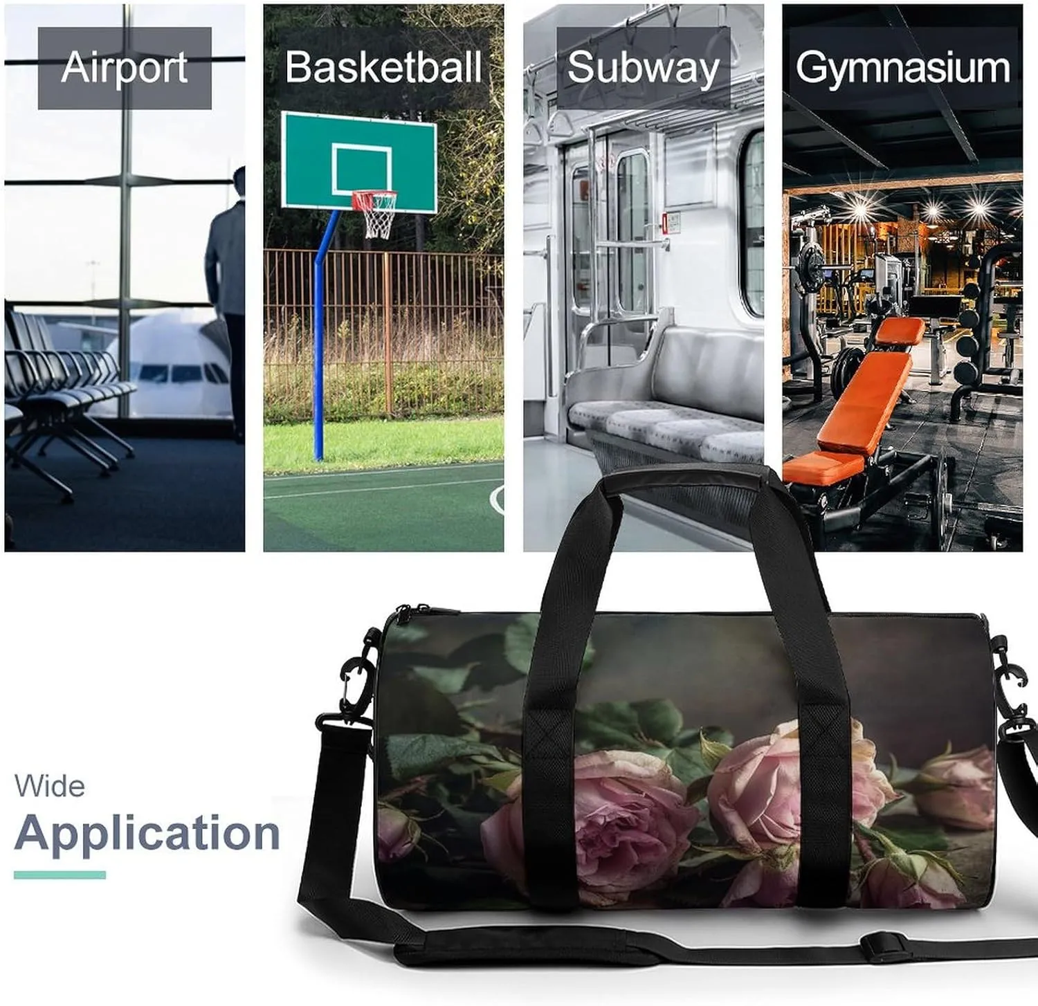 Sports Gym Bag for Women Men Travel Duffel Bag Tote Weekender Bag Flowers on Wooden Table Carry on Overnight Bag for Travel Swimming Fitness Workout Sports Duffle Bag