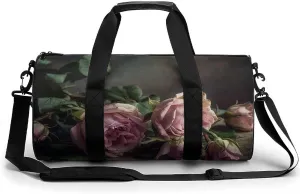 Sports Gym Bag for Women Men Travel Duffel Bag Tote Weekender Bag Flowers on Wooden Table Carry on Overnight Bag for Travel Swimming Fitness Workout Sports Duffle Bag