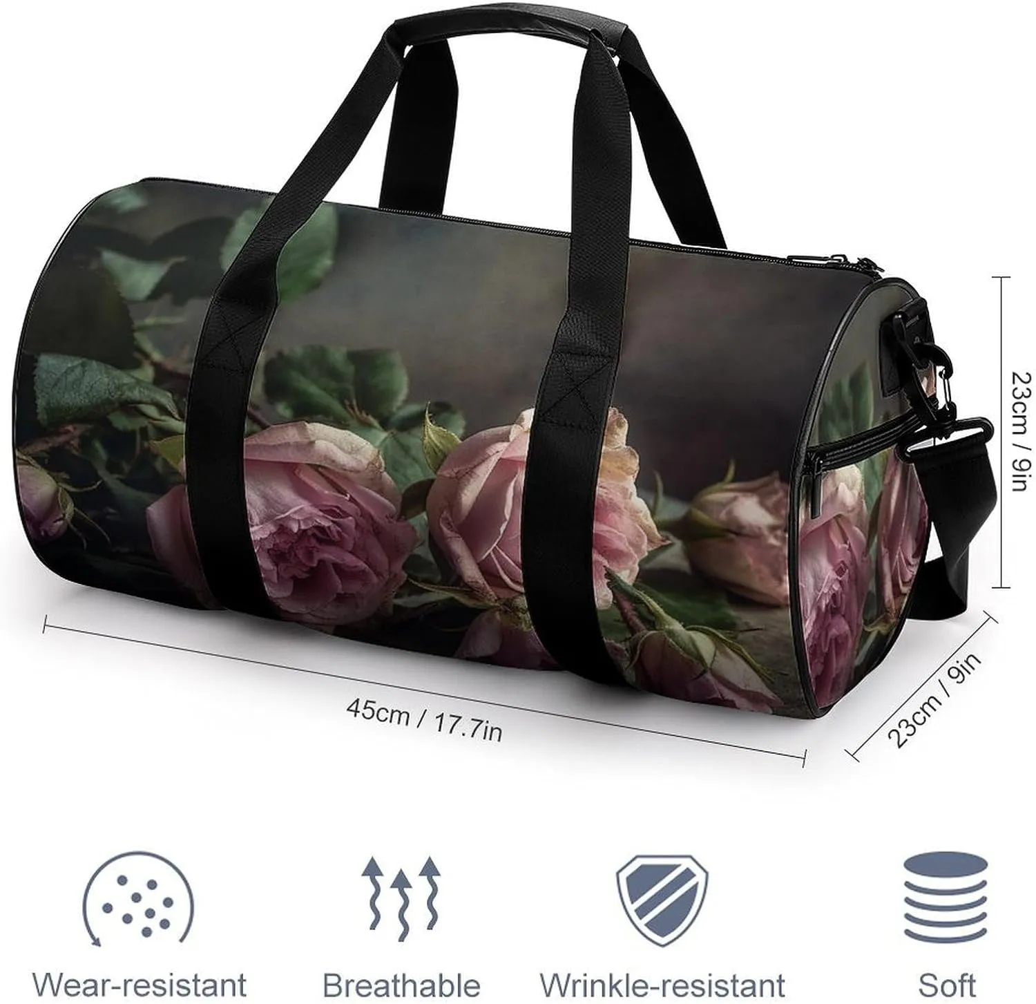 Sports Gym Bag for Women Men Travel Duffel Bag Tote Weekender Bag Flowers on Wooden Table Carry on Overnight Bag for Travel Swimming Fitness Workout Sports Duffle Bag