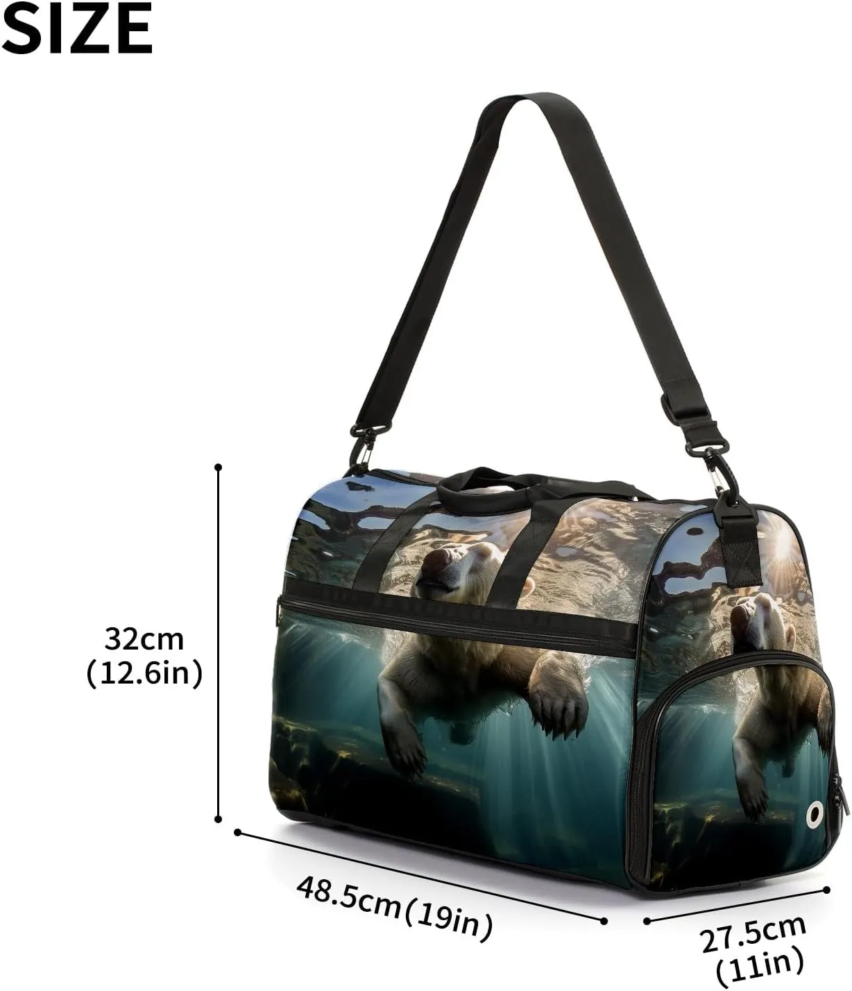 Sports Gym Bag for Women, Sport Duffle Workout Bags with Shoe Compartment, Small Womens Gym Bags, Bear Underwater - 4