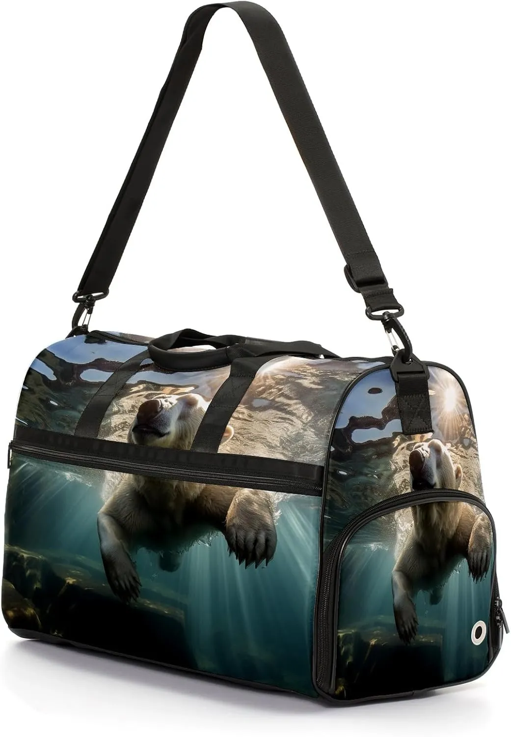 Sports Gym Bag for Women, Sport Duffle Workout Bags with Shoe Compartment, Small Womens Gym Bags, Bear Underwater - 4