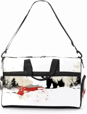 Sports Gym Bag for Women, Sport Duffle Workout Bags with Shoe Compartment, Small Womens Gym Bags, Chinese Painting Bear - 8