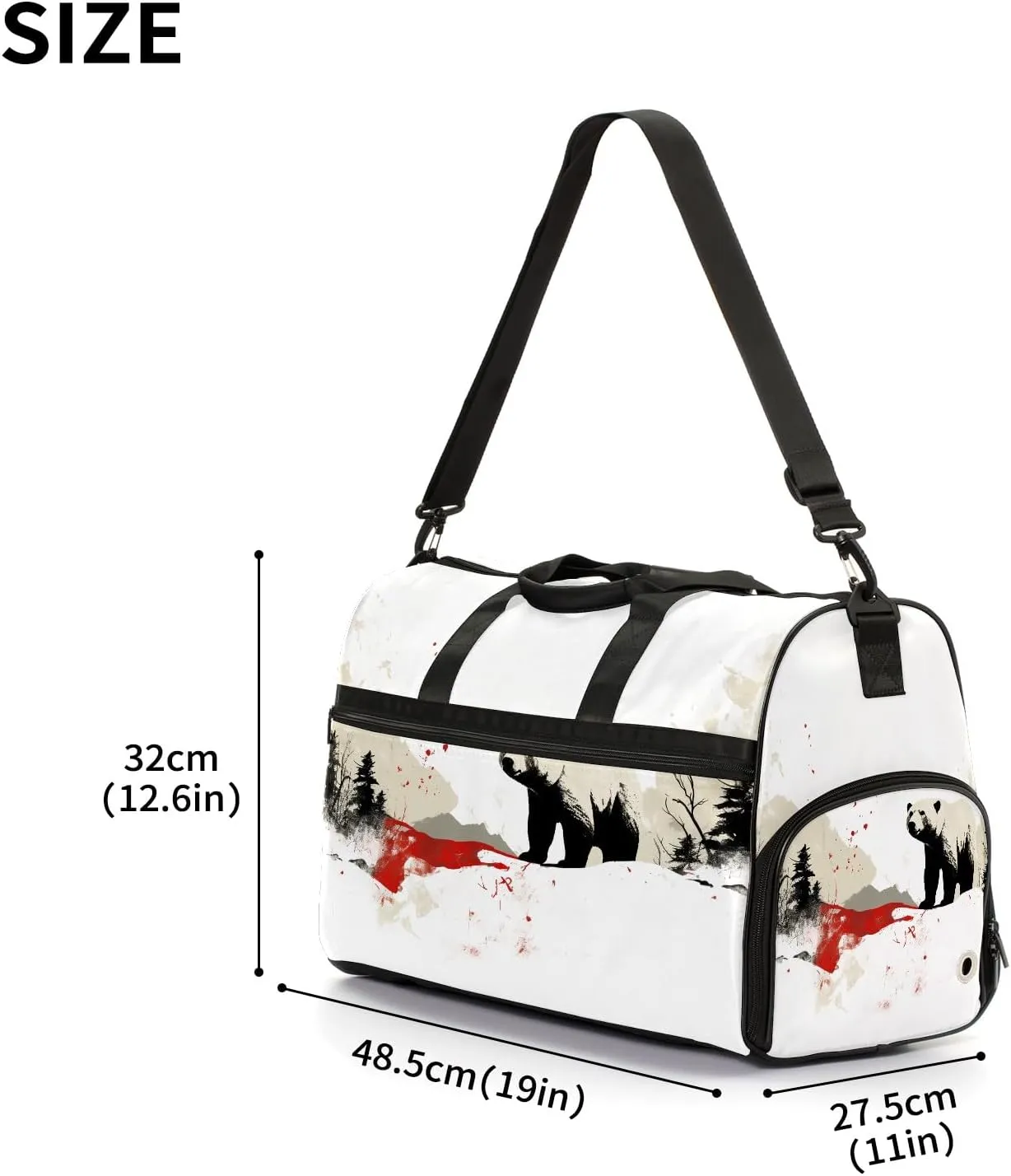 Sports Gym Bag for Women, Sport Duffle Workout Bags with Shoe Compartment, Small Womens Gym Bags, Chinese Painting Bear - 8