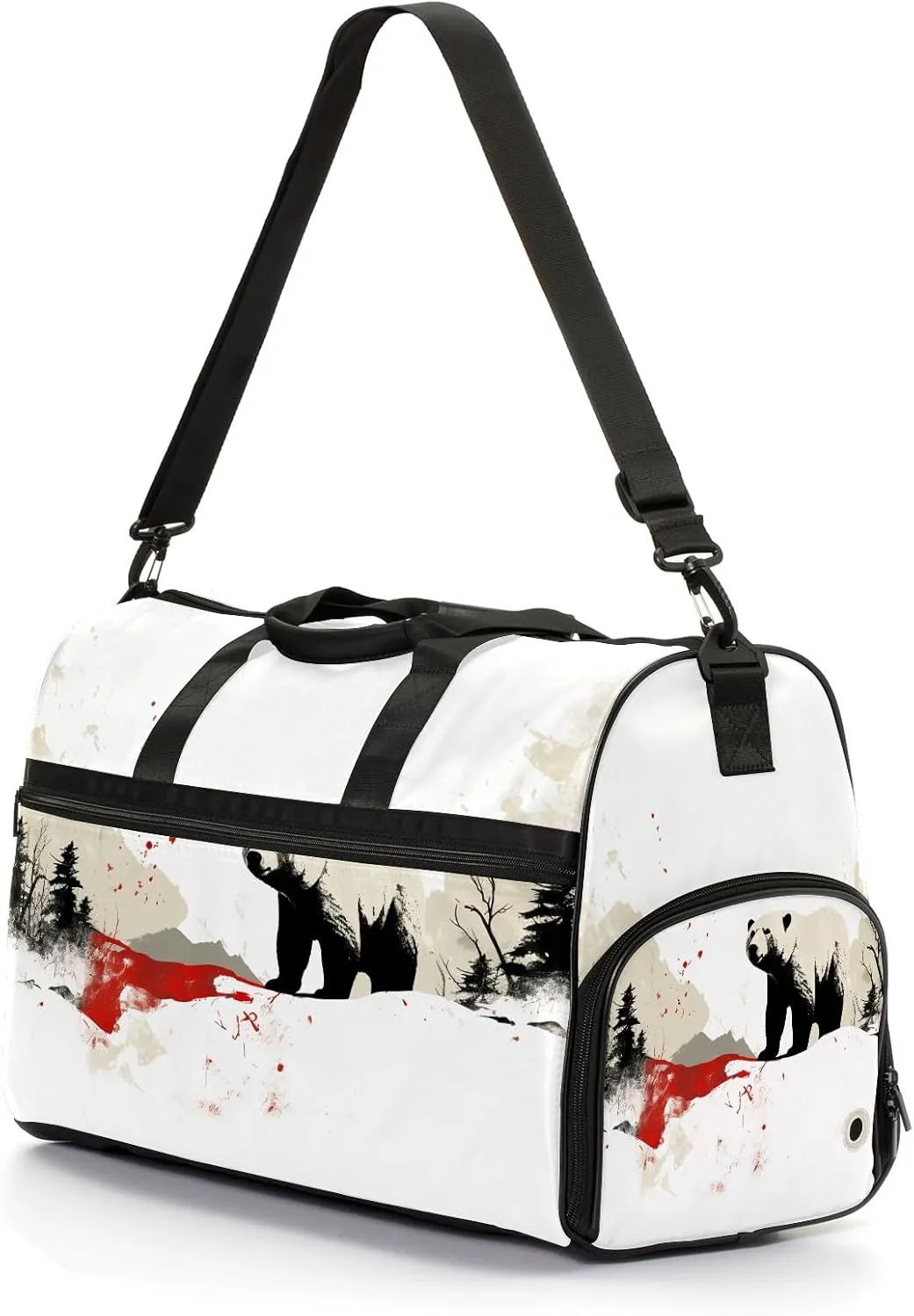 Sports Gym Bag for Women, Sport Duffle Workout Bags with Shoe Compartment, Small Womens Gym Bags, Chinese Painting Bear - 8