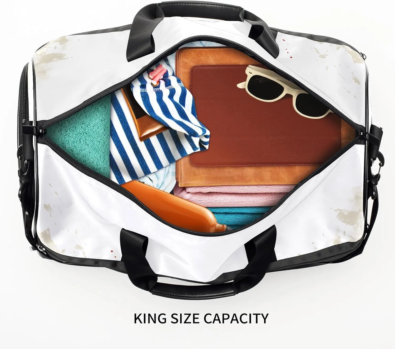 Sports Gym Bag for Women, Sport Duffle Workout Bags with Shoe Compartment, Small Womens Gym Bags, Chinese Painting Bear - 8