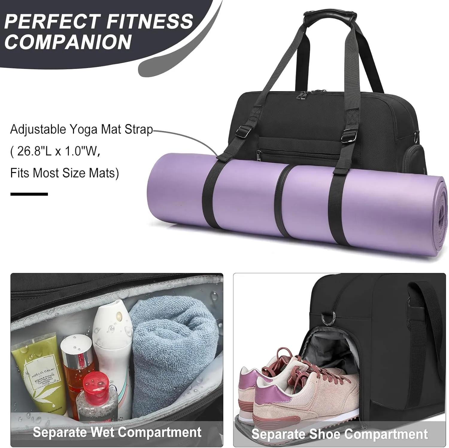 Sports Gym Bag for Women, Travel Duffle Bag with Shoe Compartment & Wet Pocket, Fitness Yoga Bag Weekender Overnight Bag Small