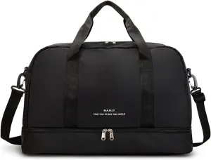 Sports Travel Duffel Bag for Women,Light Gym Bag with Shoe Compartment,Large Capacity Weekender Overnight with Wet Pocket for Lady Travel, Gym, Yoga （Black）