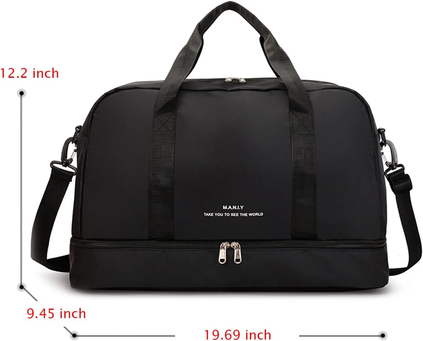 Sports Travel Duffel Bag for Women,Light Gym Bag with Shoe Compartment,Large Capacity Weekender Overnight with Wet Pocket for Lady Travel, Gym, Yoga （Black）