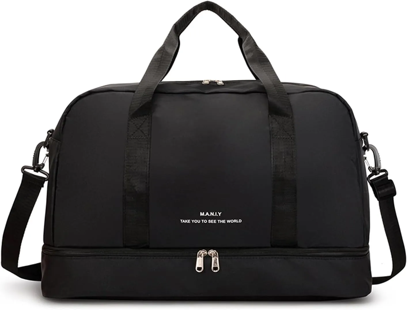 Sports Travel Duffel Bag for Women,Light Gym Bag with Shoe Compartment,Large Capacity Weekender Overnight with Wet Pocket for Lady Travel, Gym, Yoga （Black）