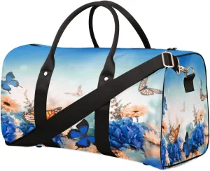 Spring Flower Travel Duffel Bag Animal Butterfly Foldable Weekender Overnight Bag Waterproof Carry on Luggage Handle Bag Sports Tote Gym Bag Workout Bag for Women Men Traveling