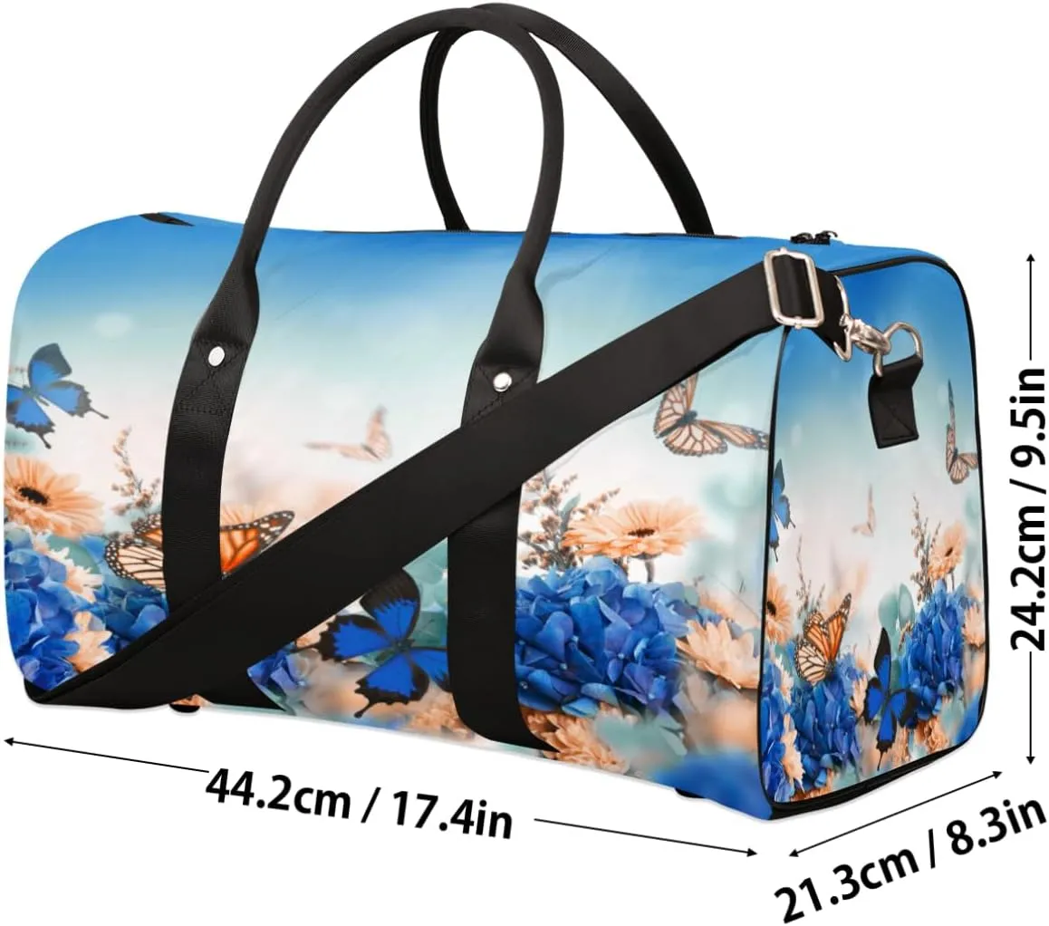 Spring Flower Travel Duffel Bag Animal Butterfly Foldable Weekender Overnight Bag Waterproof Carry on Luggage Handle Bag Sports Tote Gym Bag Workout Bag for Women Men Traveling