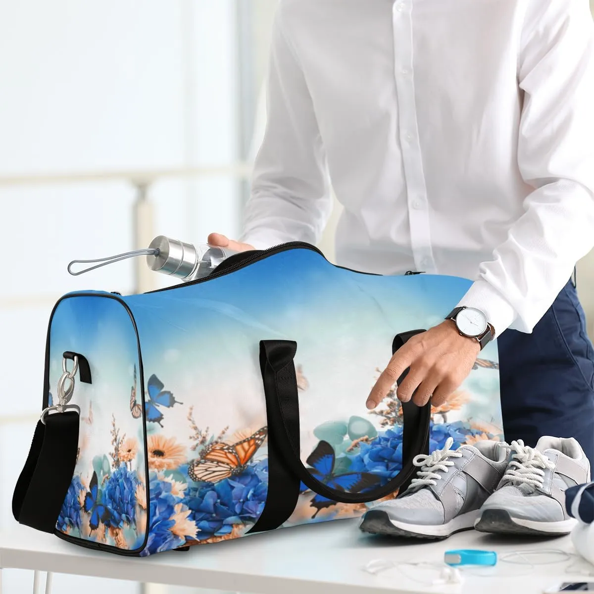 Spring Flower Travel Duffel Bag Animal Butterfly Foldable Weekender Overnight Bag Waterproof Carry on Luggage Handle Bag Sports Tote Gym Bag Workout Bag for Women Men Traveling