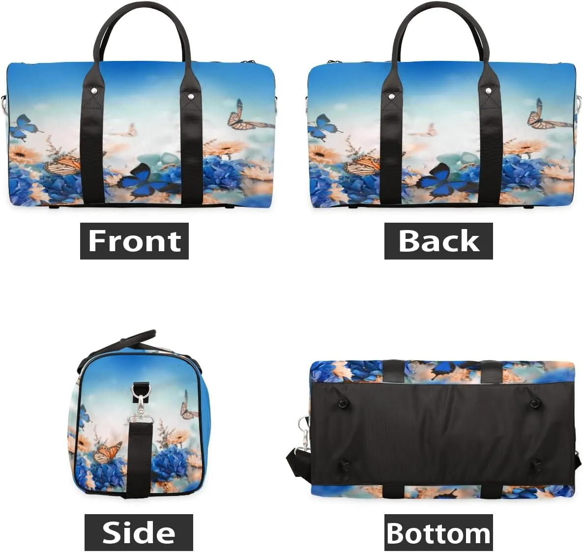 Spring Flower Travel Duffel Bag Animal Butterfly Foldable Weekender Overnight Bag Waterproof Carry on Luggage Handle Bag Sports Tote Gym Bag Workout Bag for Women Men Traveling