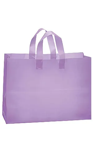 SSWBasics Large Lavender Frosted Plastic Shopping Bags - 16" x 6" x 12" - Case of 100- Frosted Plastic Shopping Bags for Small Business | Multi Purpose Plastic Gift Bags with Handles | Durable Retail