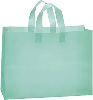 SSWBasics Large Plastic Gift Bags with Handles, Aqua Frosted, Shopping Bags, 16 x 6" x 12", Case of 100, Gift Bags Plastic, Large Plastic Bags with Handles