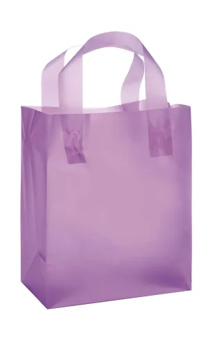 SSWBasics Medium Lavender Frosted Plastic Shopping Bags - 8" x 5" x 10" - Case of 100
