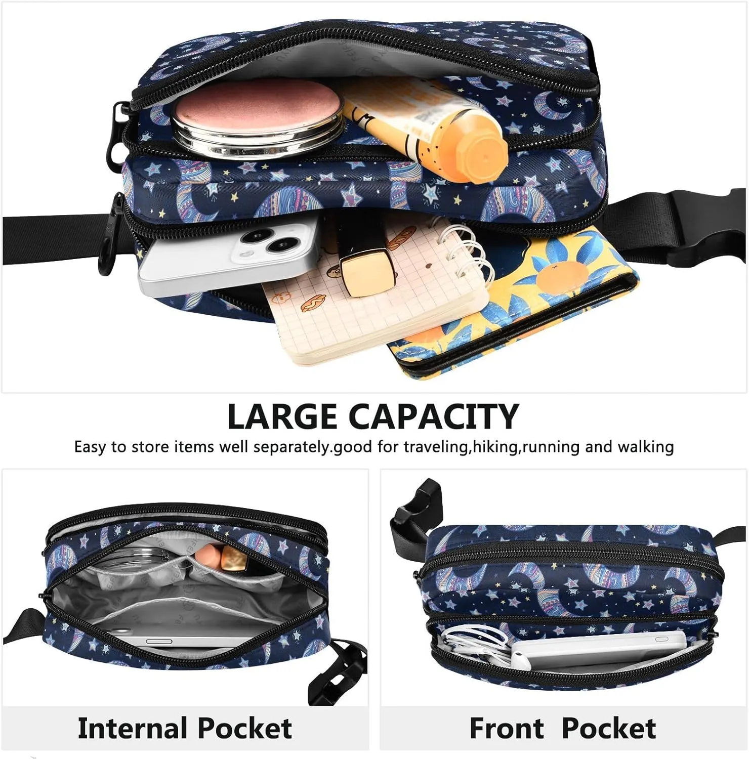 Star and Moon Fanny Pack for Women Men Belt Bag Unisex Waterproof Adjustable Strap Waist Pouch Presents Casual Cycling Running