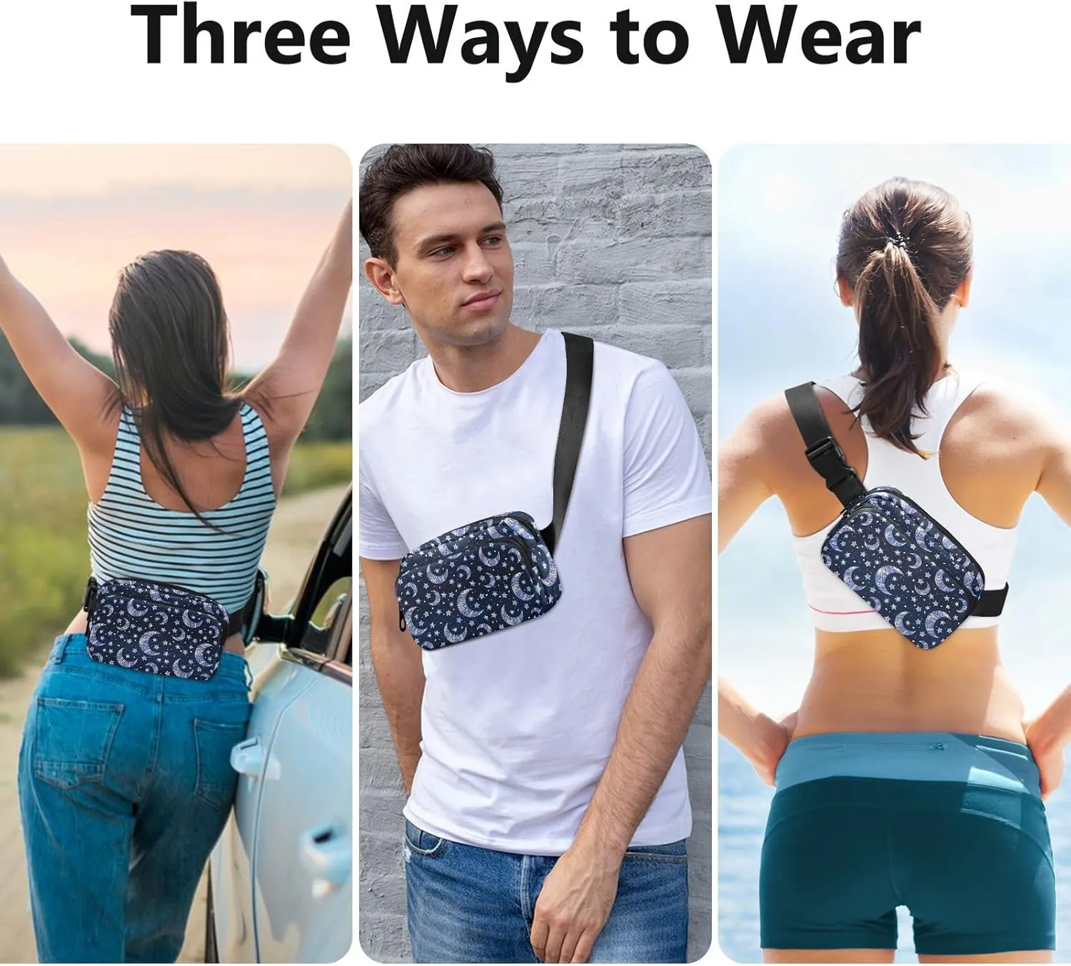 Star and Moon Fanny Pack for Women Men Belt Bag Unisex Waterproof Adjustable Strap Waist Pouch Presents Casual Cycling Running