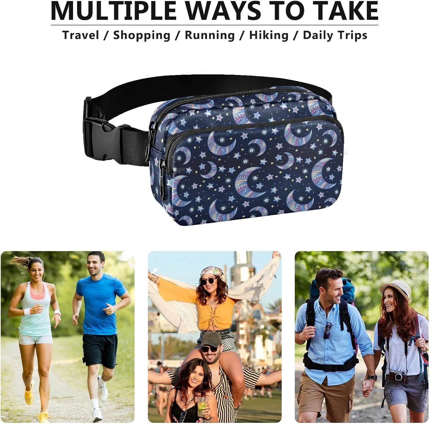 Star and Moon Fanny Pack for Women Men Belt Bag Unisex Waterproof Adjustable Strap Waist Pouch Presents Casual Cycling Running