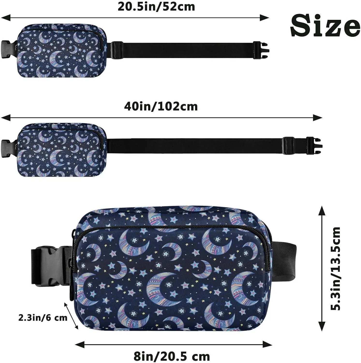 Star and Moon Fanny Pack for Women Men Belt Bag Unisex Waterproof Adjustable Strap Waist Pouch Presents Casual Cycling Running
