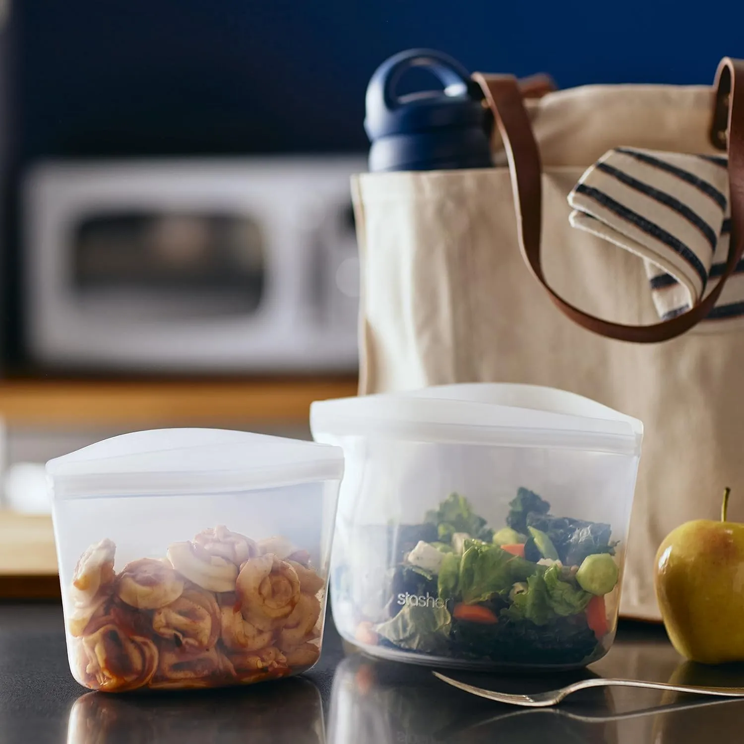 Stasher Premium Silicone Reusable Food Storage Bags, 4-Pack, Clear, Multi-Use Food Storage Bags, Lunch Bag, Travel Containers, BPA Free, Leak-free, Dishwasher-Safe, Eco-friendly