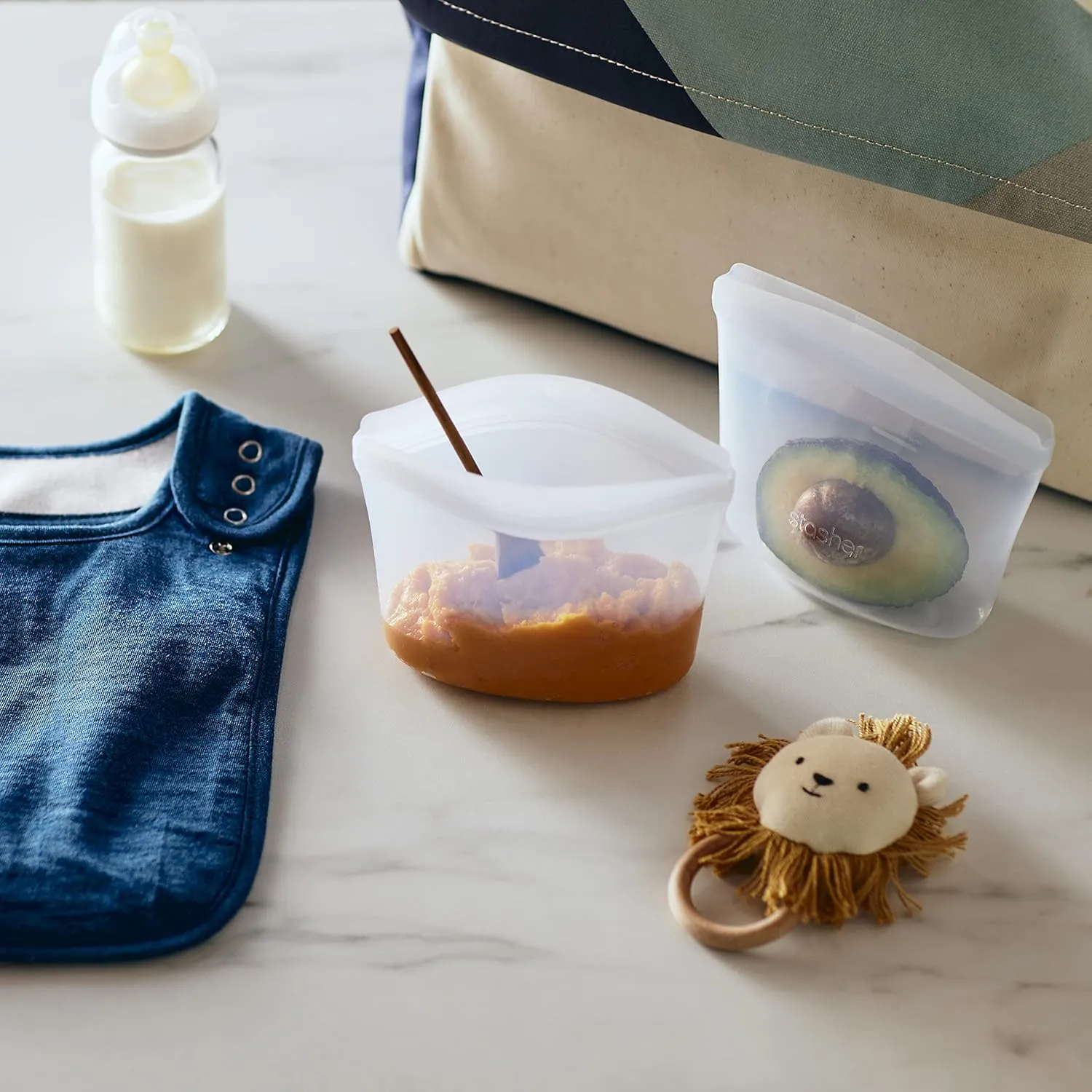 Stasher Premium Silicone Reusable Food Storage Bags, 6-Pack, Clear, Multi-Use Food Storage Bags, Lunch Bag, Travel Containers, BPA Free, Leak-free, Dishwasher-Safe, Eco-friendly