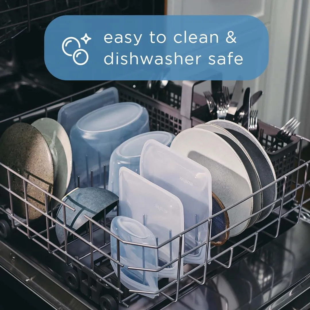Stasher Premium Silicone Reusable Food Storage Bags, 6-Pack, Clear, Multi-Use Food Storage Bags, Lunch Bag, Travel Containers, BPA Free, Leak-free, Dishwasher-Safe, Eco-friendly