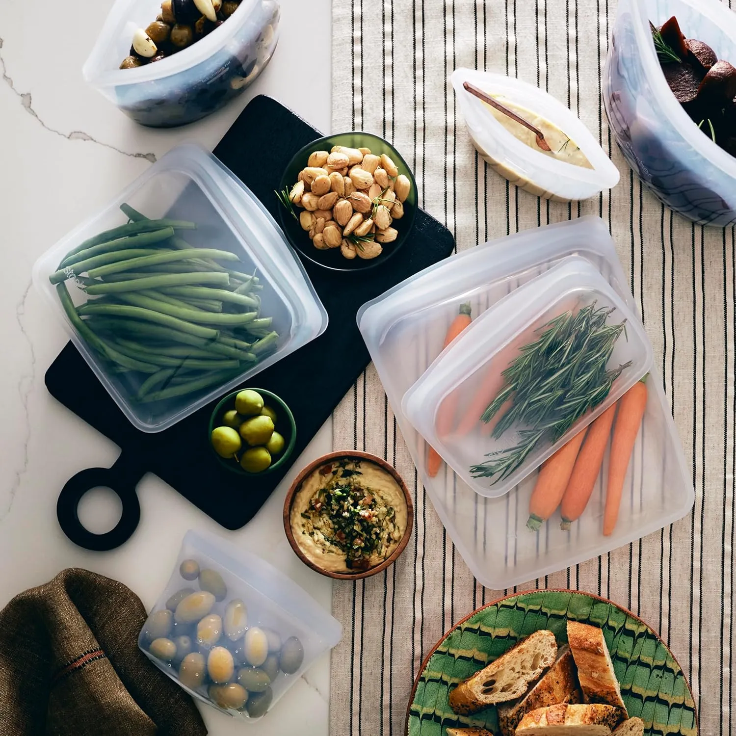 Stasher Premium Silicone Reusable Food Storage Bags, 6-Pack, Clear, Multi-Use Food Storage Bags, Lunch Bag, Travel Containers, BPA Free, Leak-free, Dishwasher-Safe, Eco-friendly