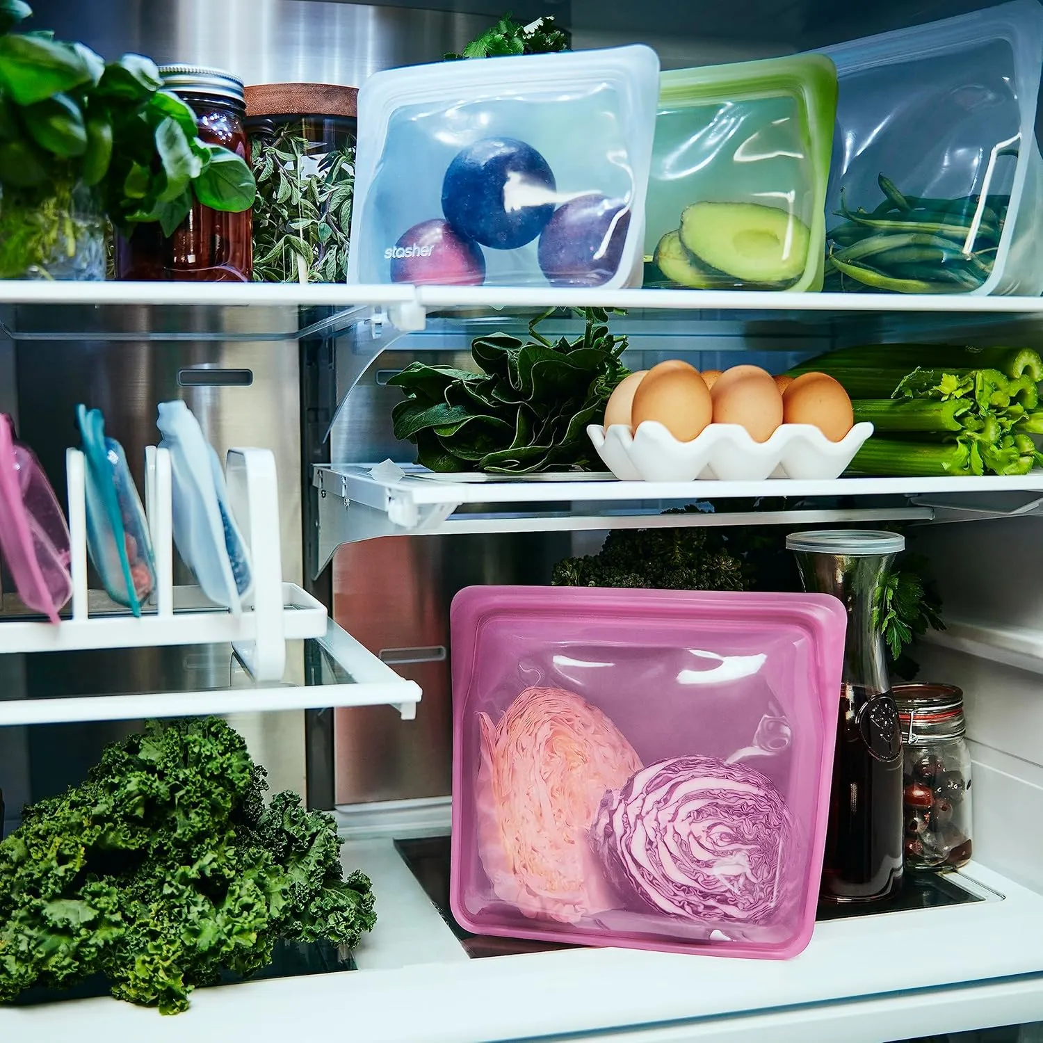 Stasher Premium Silicone Reusable Food Storage Stand-Up Mega Bag, Pink, Microwave, Sous Vide, Dishwasher, Oven and Freezer Safe, BPA Free, Leak-free, Eco-friendly, 104 Oz