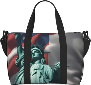 Statue of Liberty Flag Print oblique across Hand Travel Bag Polyester Women Men Overnight Duffel Carry-on Tote Bag