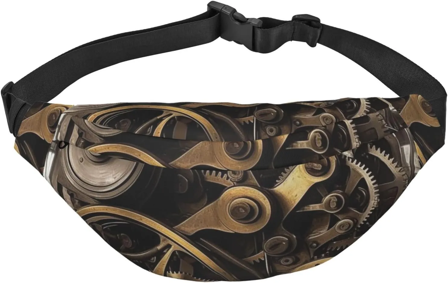 Steam Machinery Fanny Pack Adjustable Crossbody Bag Large Waist Bag Travel Belt Bag Unisex Bum Bag, Black, One Size, Casual Daypack