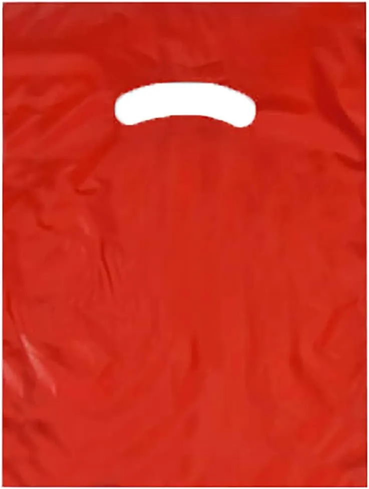 Stephanie Imports Made In USA Pack of 125 Red Glossy Plastic Merchandise Bags (9" X 12") With Die Cut Handles