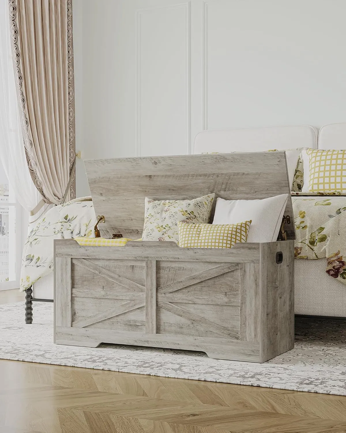Storage Chest, Storage Trunk, Wooden Storage Bench - 35.4" Lift-Top Storage Organizer with 2 Safety Hinges, Shoe Bench for Entryway, Bedroom, Living Room, Greige SB03405X