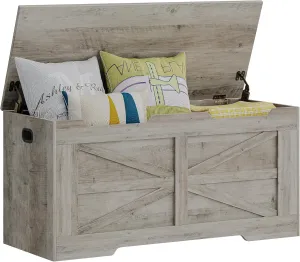 Storage Chest, Storage Trunk, Wooden Storage Bench - 35.4" Lift-Top Storage Organizer with 2 Safety Hinges, Shoe Bench for Entryway, Bedroom, Living Room, Greige SB03405X