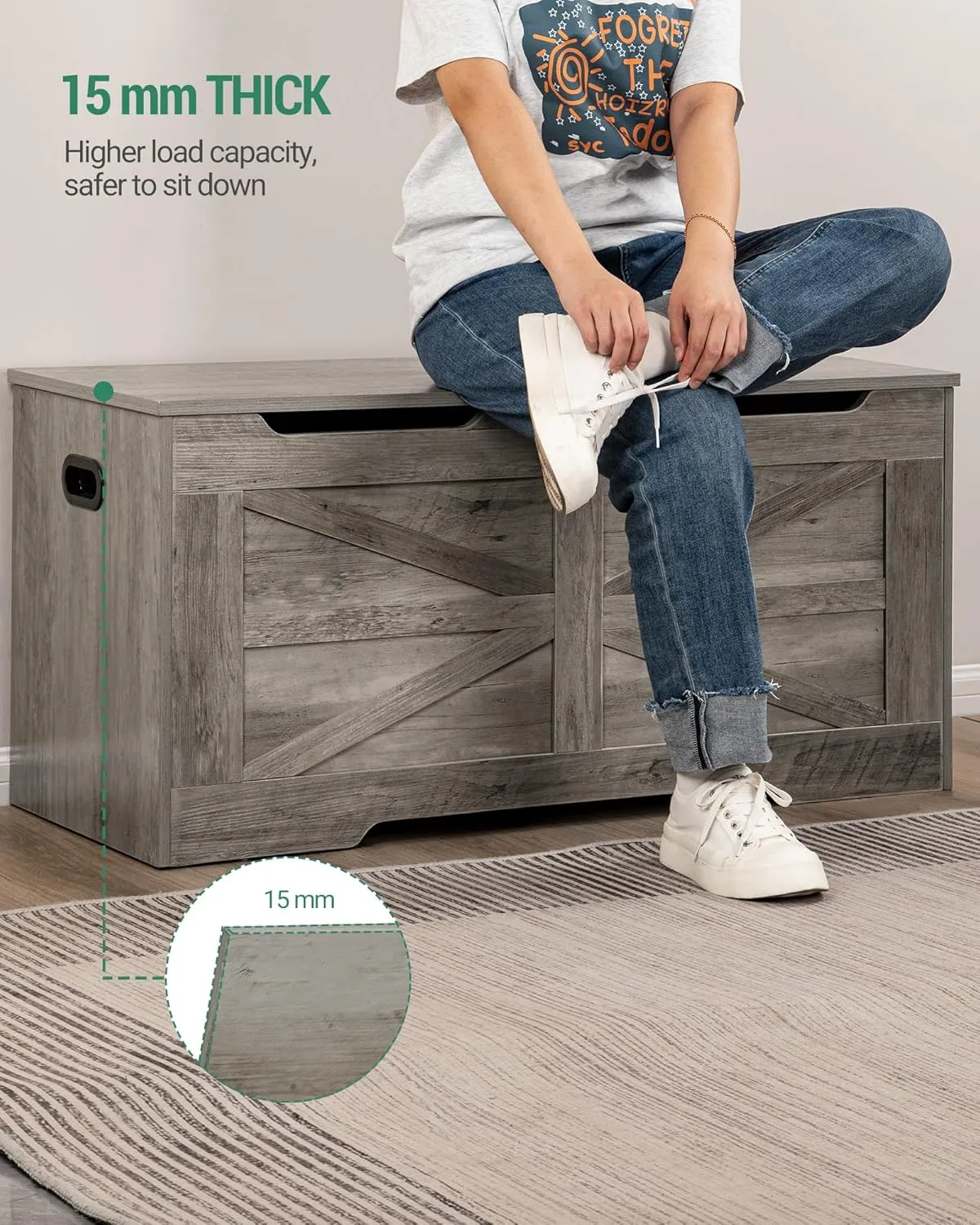 Storage Chest, Storage Trunk, Wooden Storage Bench - 35.4" Lift-Top Storage Organizer with 2 Safety Hinges, Shoe Bench for Entryway, Bedroom, Living Room, Greige SB03405X