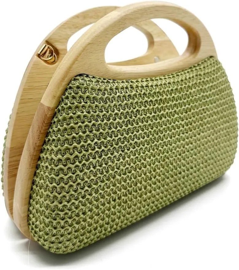 Straw Clutch Bag Beach Bags For Women Rattan Purses Handbags Evening Bag Summer Straw Crossbody Bag Purse Wooden Top-Handle