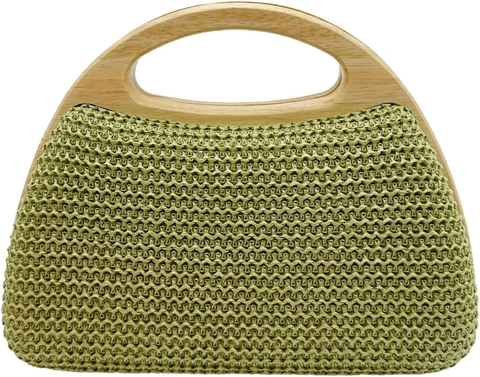 Straw Clutch Bag Beach Bags For Women Rattan Purses Handbags Evening Bag Summer Straw Crossbody Bag Purse Wooden Top-Handle