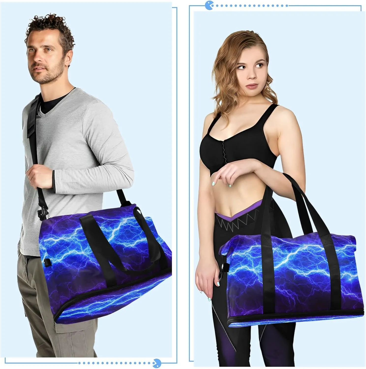 Striped Sport Tote Bag for Women,Gym Bag Black White Stripe Duffle Bag with Shoe Compartment and Wet Pocket