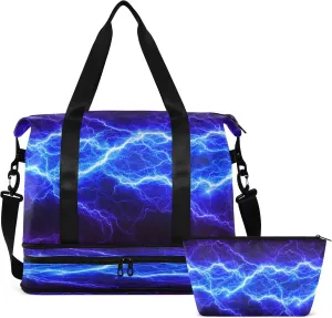 Striped Sport Tote Bag for Women,Gym Bag Black White Stripe Duffle Bag with Shoe Compartment and Wet Pocket