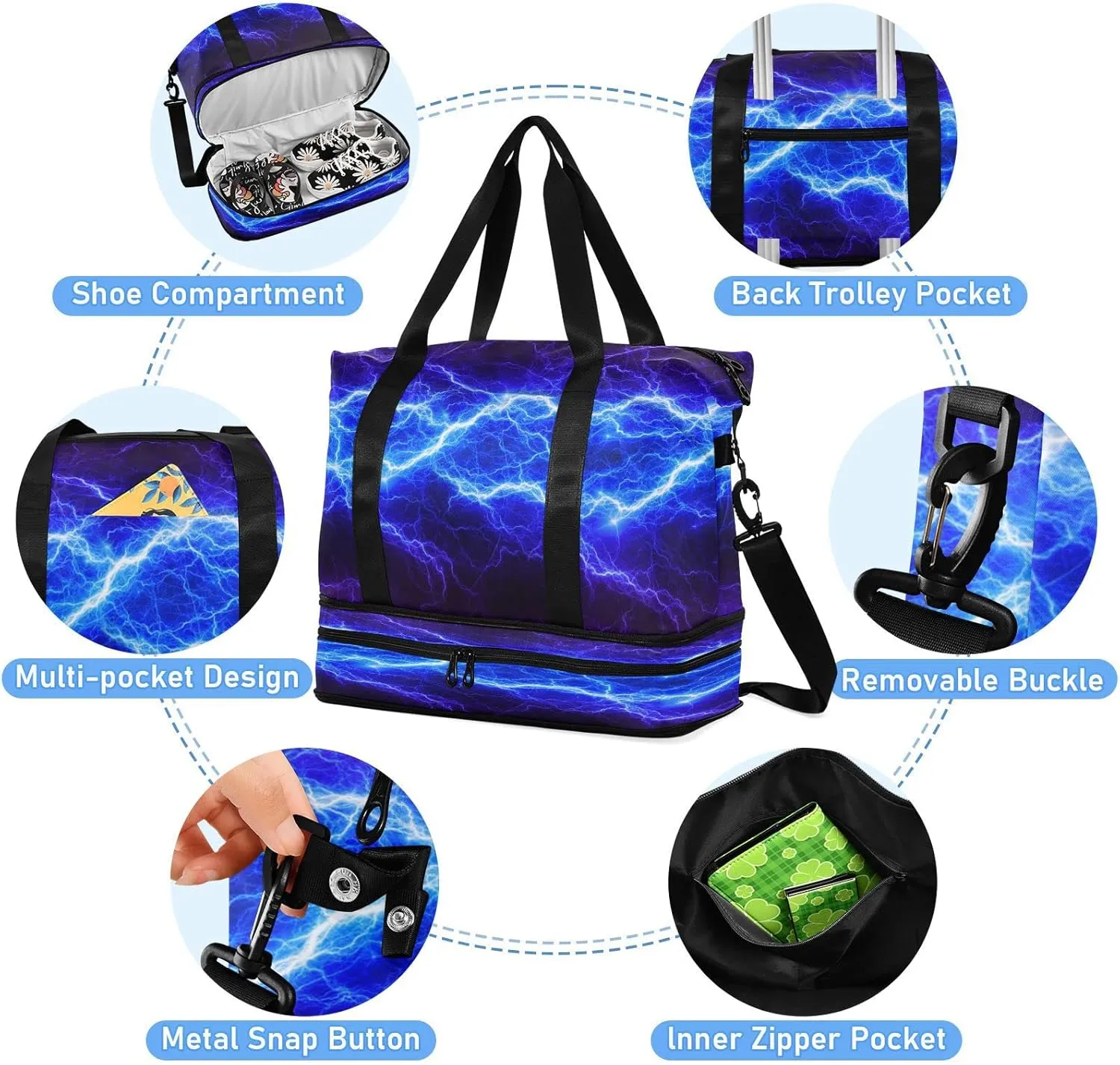 Striped Sport Tote Bag for Women,Gym Bag Black White Stripe Duffle Bag with Shoe Compartment and Wet Pocket
