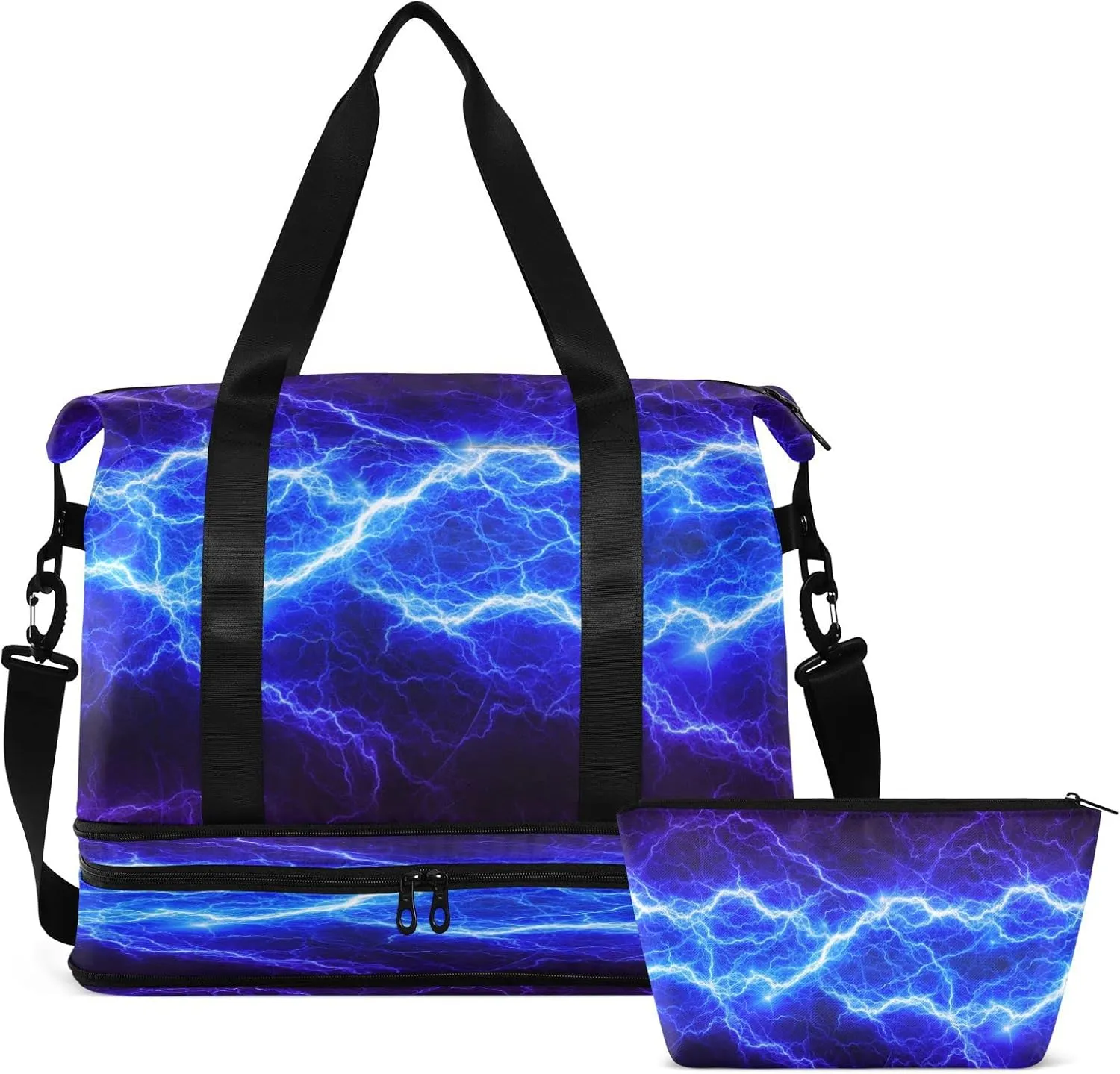 Striped Sport Tote Bag for Women,Gym Bag Black White Stripe Duffle Bag with Shoe Compartment and Wet Pocket
